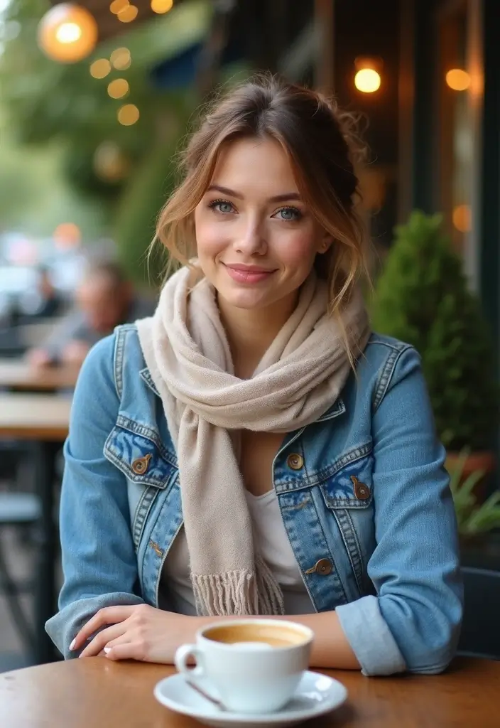 25 Denim And Diamonds Outfit Ideas That Feel Effortless - 19. Layered Denim with Lightweight Scarf