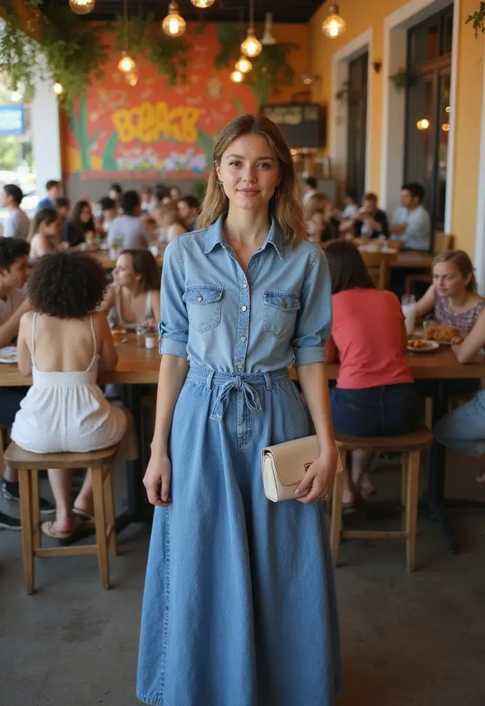 25 Denim And Diamonds Outfit Ideas That Feel Effortless - 21. Cropped Denim and Long Maxi Skirt
