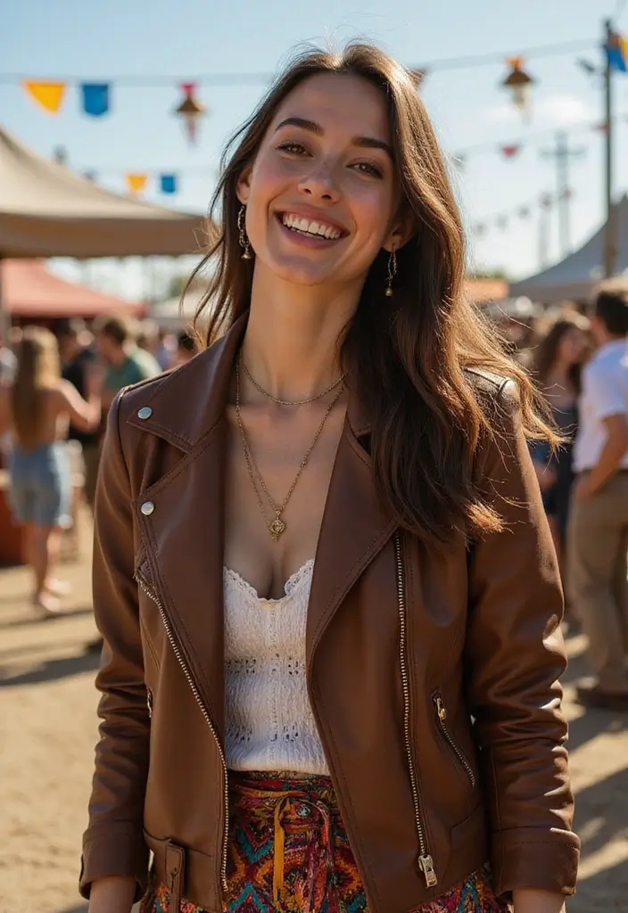 25 Outfit Formal Con Tenis Mujer Looks That Will Upgrade Your Wardrobe - 23. Leather Jackets with Boho Skirts