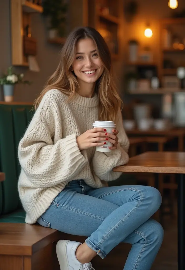 25 Outfit Formal Con Tenis Mujer Looks That Will Upgrade Your Wardrobe - 7. Oversized Sweater with Classic Sneakers