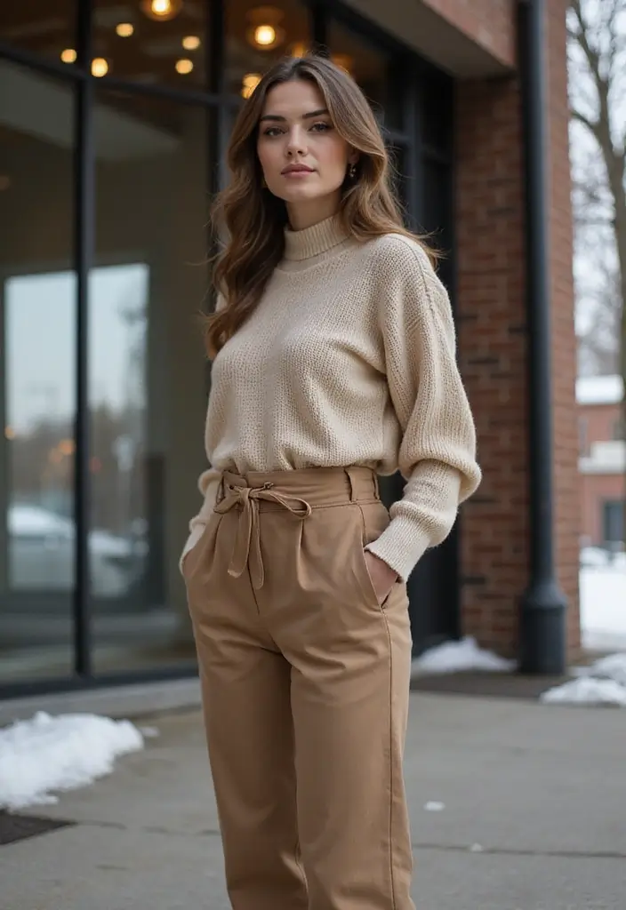 25 Winter Outfit Inspirations for Women: Sustainable Styles to Keep You Cozy - 12. High-Waisted Trousers