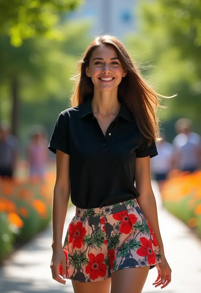 26 Black Polo Shirt Outfit Woman Looks That Will Upgrade Your Wardrobe - 19. Sporty Chic with a Skirt