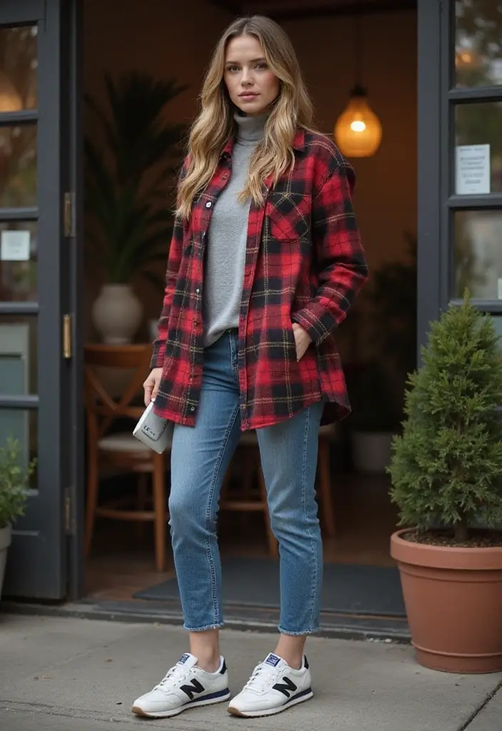 26 Chic New Balance 550 Outfits To Copy Right Now - 10. Layered Look with Turtleneck