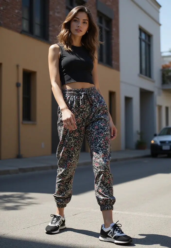 26 Chic New Balance 550 Outfits To Copy Right Now - 23. Printed Trousers