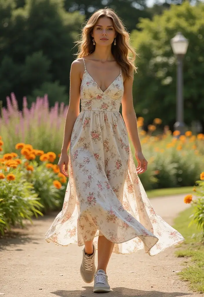 26 Chic New Balance 550 Outfits To Copy Right Now - 4. Flowy Maxi Dress