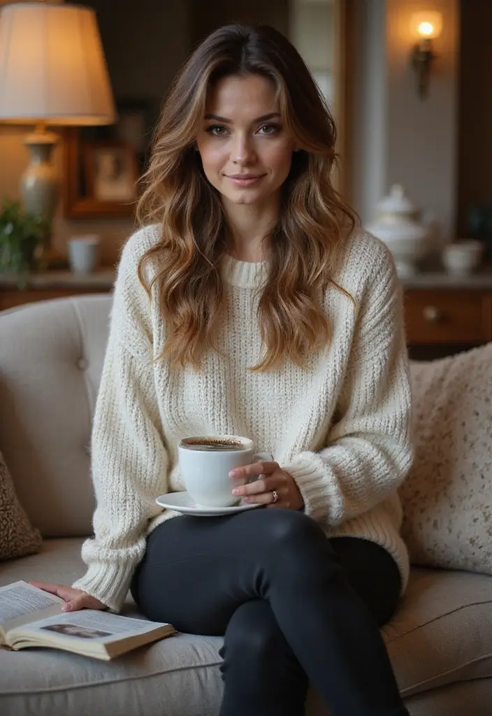 26 Trendy Outfit With Leggings To Refresh Your Closet - 3. Cozy Sweater and Legging Combo