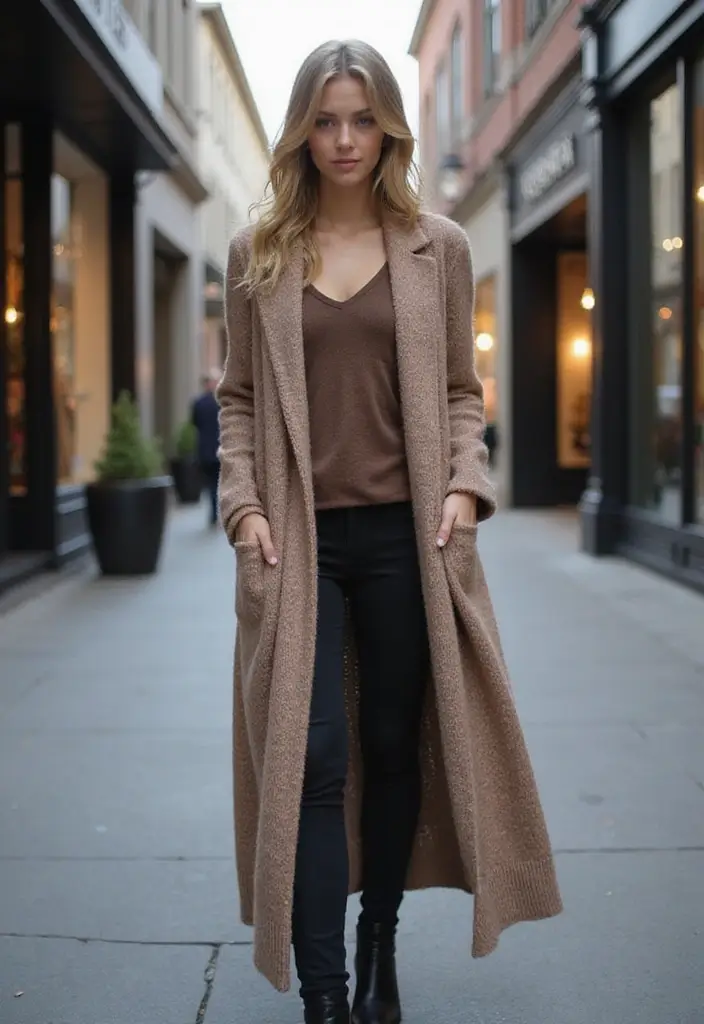 26 Trendy Outfit With Leggings To Refresh Your Closet - 4. Layered Look with a Long Cardigan