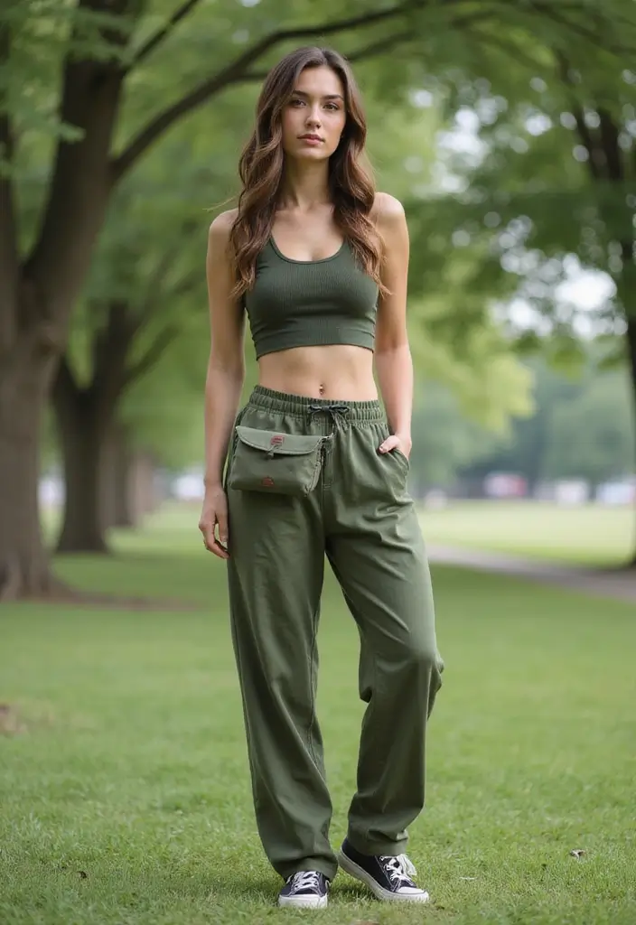 26 Trendy Pantalones Verdes Outfit Mujer To Refresh Your Closet - 17. Relaxed Fit with Baggy Green Pants