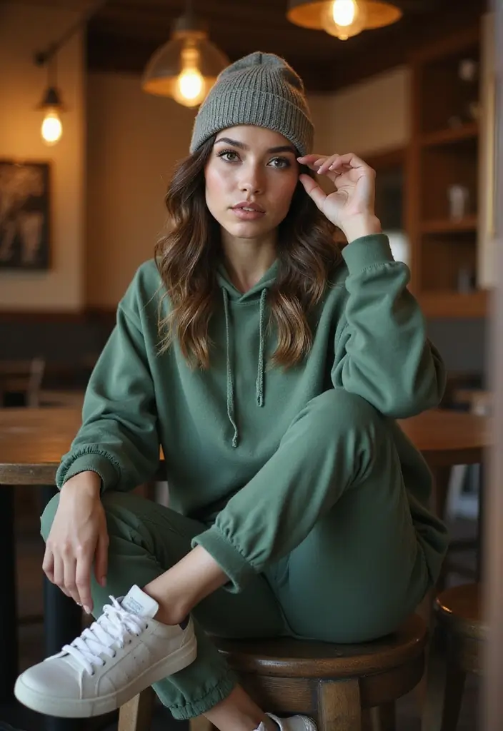 26 Trendy Pantalones Verdes Outfit Mujer To Refresh Your Closet - 21. Cozy Outfit with Hoodie