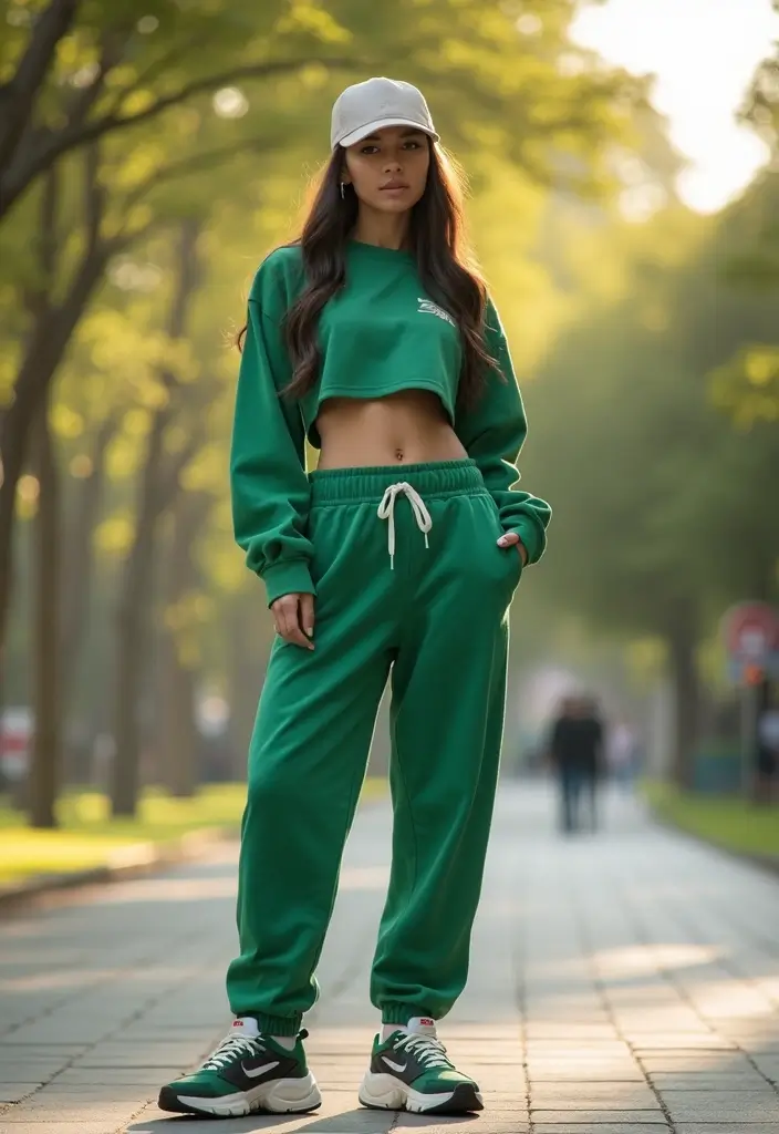 26 Trendy Pantalones Verdes Outfit Mujer To Refresh Your Closet - 4. Sporty Chic with Green Sweatpants