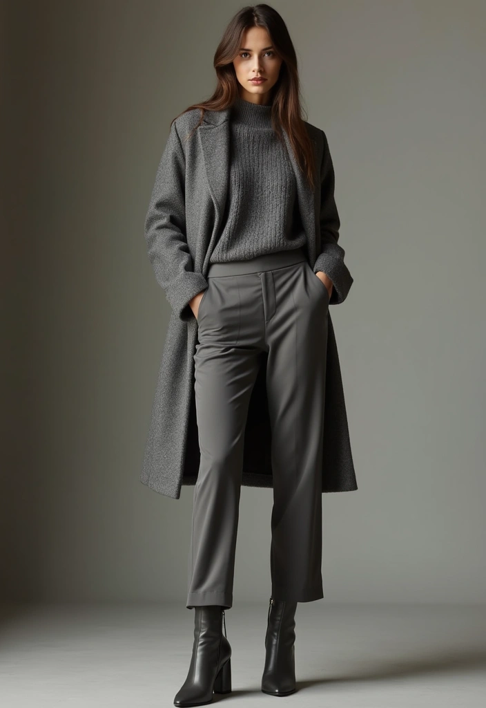 27 Chic Grey Pants Outfit To Copy Right Now - 5. Chic Monochrome Ensemble