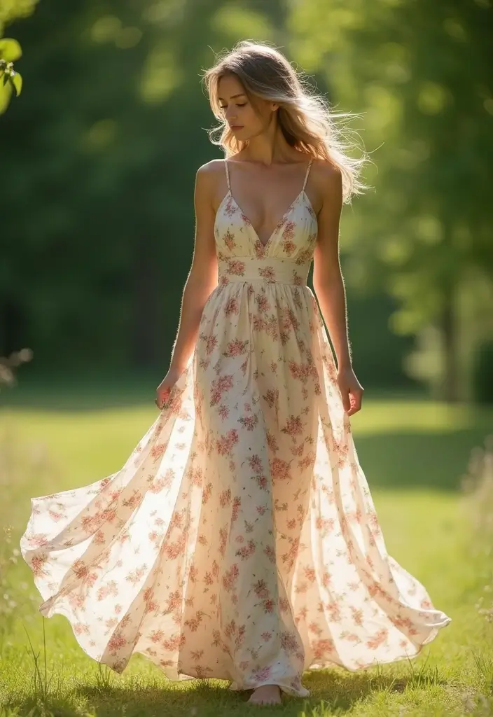 27 Cute Girl Aesthetic Outfit That Flatter Every Figure - 1. Flowy Maxi Dress with Floral Print