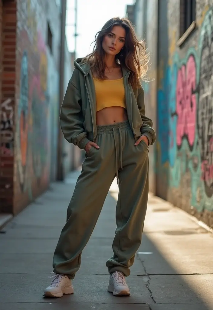 27 Cute Girl Aesthetic Outfit That Flatter Every Figure - 12. Sporty Chic: Joggers and a Crop Hoodie