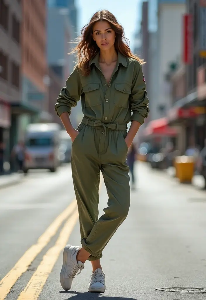 27 Cute Girl Aesthetic Outfit That Flatter Every Figure - 16. Utility Jumpsuit with Funky Sneakers