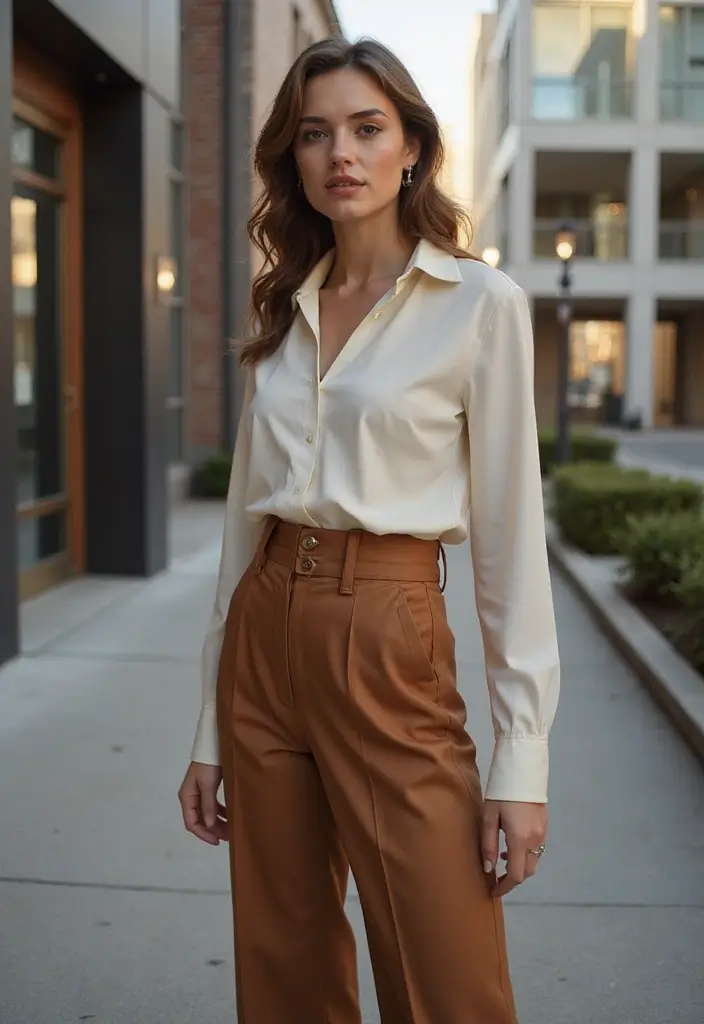 27 Cute Girl Aesthetic Outfit That Flatter Every Figure - 3. Vintage High-Waisted Trousers with a Fitted Blouse