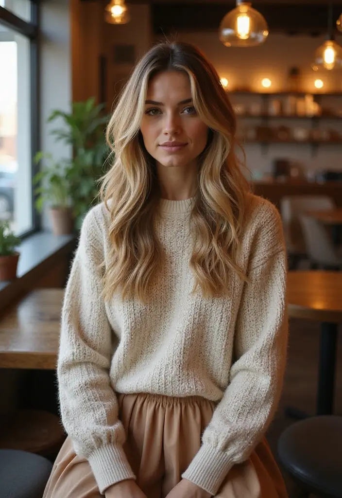 27 Cute Girl Aesthetic Outfit That Flatter Every Figure - 4. Cute Knit Sweater with a Pleated Skirt
