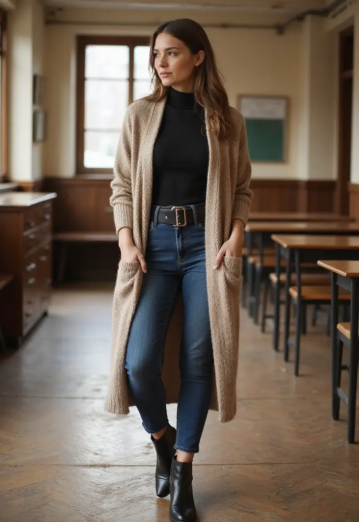 27 Fresh Outfit Ideas Winter School Ideas You Need To Try - 20. Chic Long Cardigans