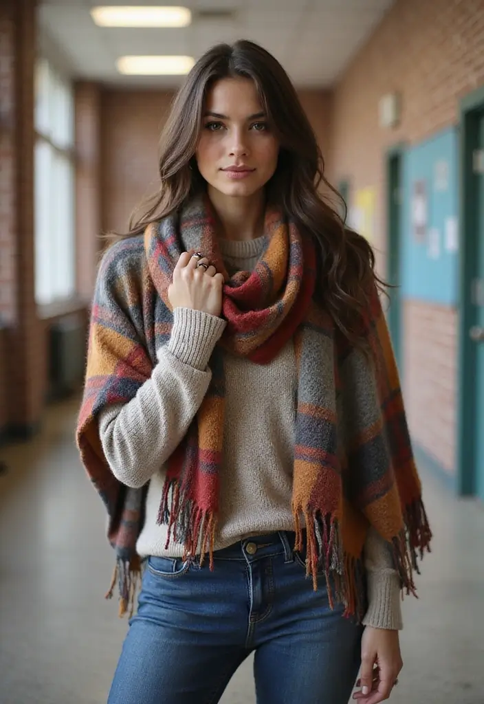27 Fresh Outfit Ideas Winter School Ideas You Need To Try - 24. Wearable Blanket Scarves