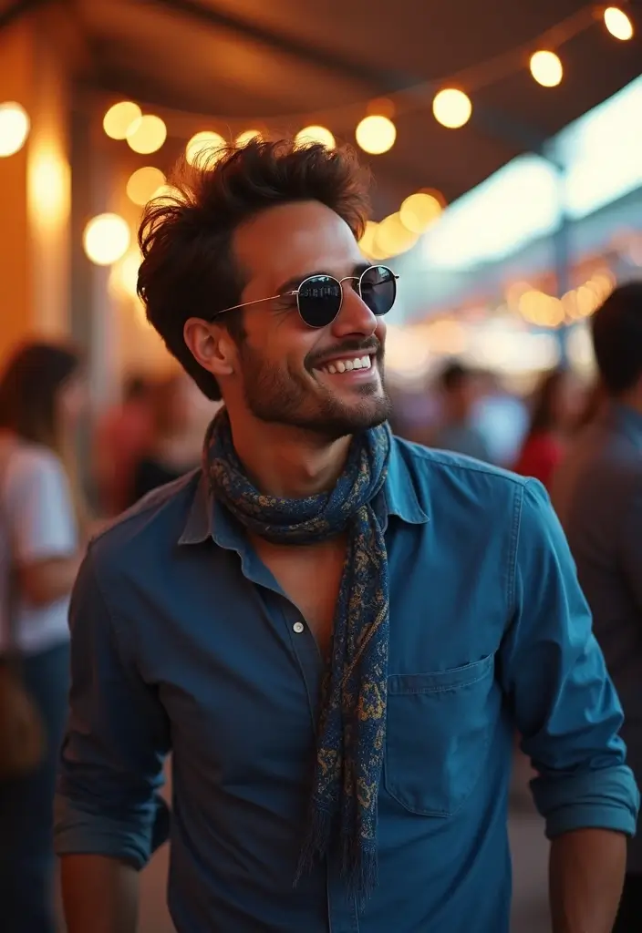 27 Outfit Camisa Azul Hombre Styling Tips To Wear With Confidence - 17. Use a Scarf for a Trendy Layer