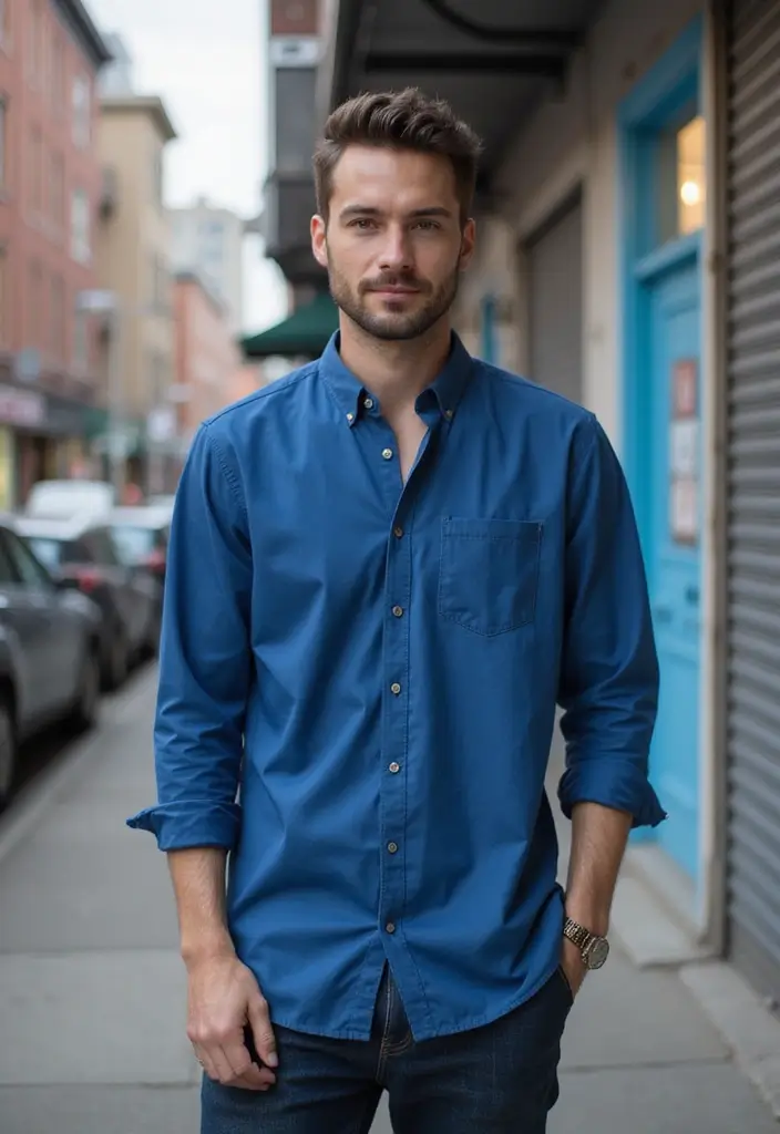 27 Outfit Camisa Azul Hombre Styling Tips To Wear With Confidence - 19. Try Asymmetrical Hem Cuts