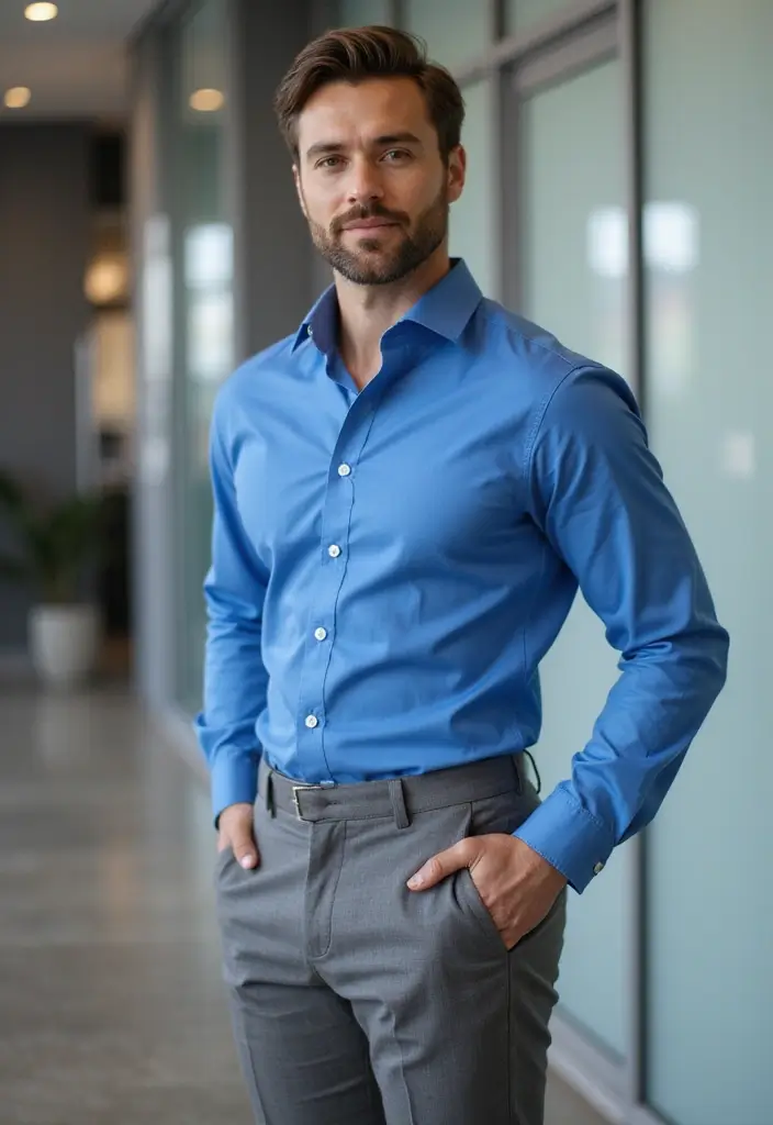 27 Outfit Camisa Azul Hombre Styling Tips To Wear With Confidence - 2. Go for a Smart-Casual Ensemble