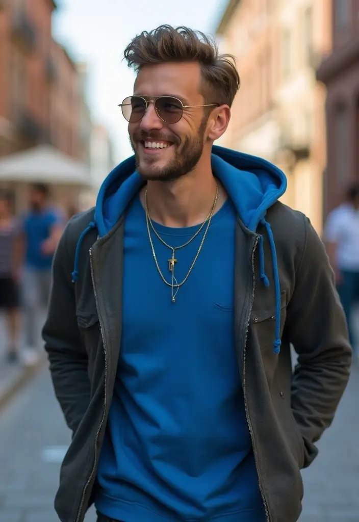 27 Outfit Camisa Azul Hombre Styling Tips To Wear With Confidence - 23. Master the Layered Look with a Hoodie