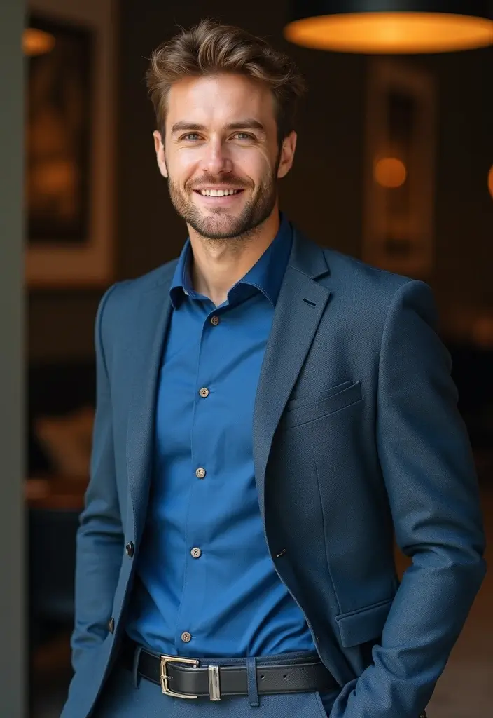 27 Outfit Camisa Azul Hombre Styling Tips To Wear With Confidence - 24. Don a Casual Blazer