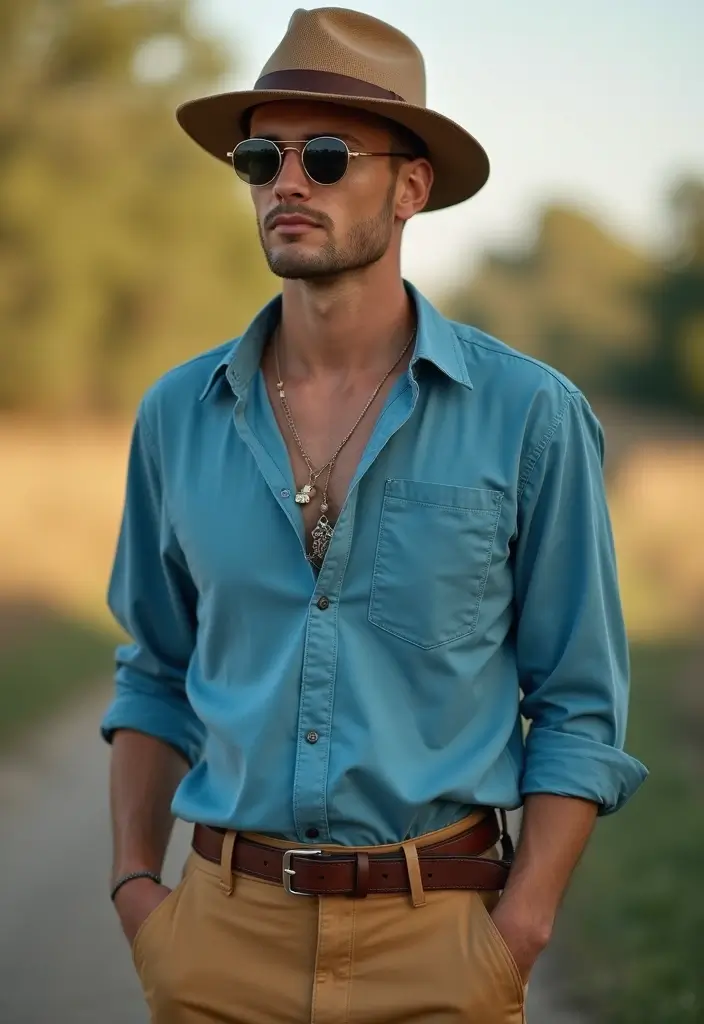27 Outfit Camisa Azul Hombre Styling Tips To Wear With Confidence - 25. Go for Vintage Vibes
