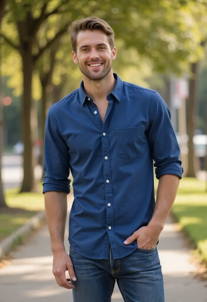 27 Outfit Camisa Azul Hombre Styling Tips To Wear With Confidence - 4. Dress it Down with Jeans
