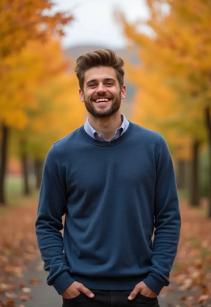 27 Outfit Camisa Azul Hombre Styling Tips To Wear With Confidence - 9. Layer with a Sweater