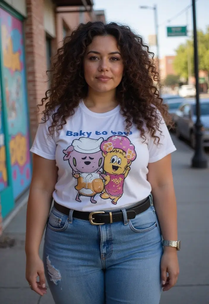 27 Outfit Gorditas Jovenes Inspirations For Real Life - 24. Effortless Cool with a Graphic Tee