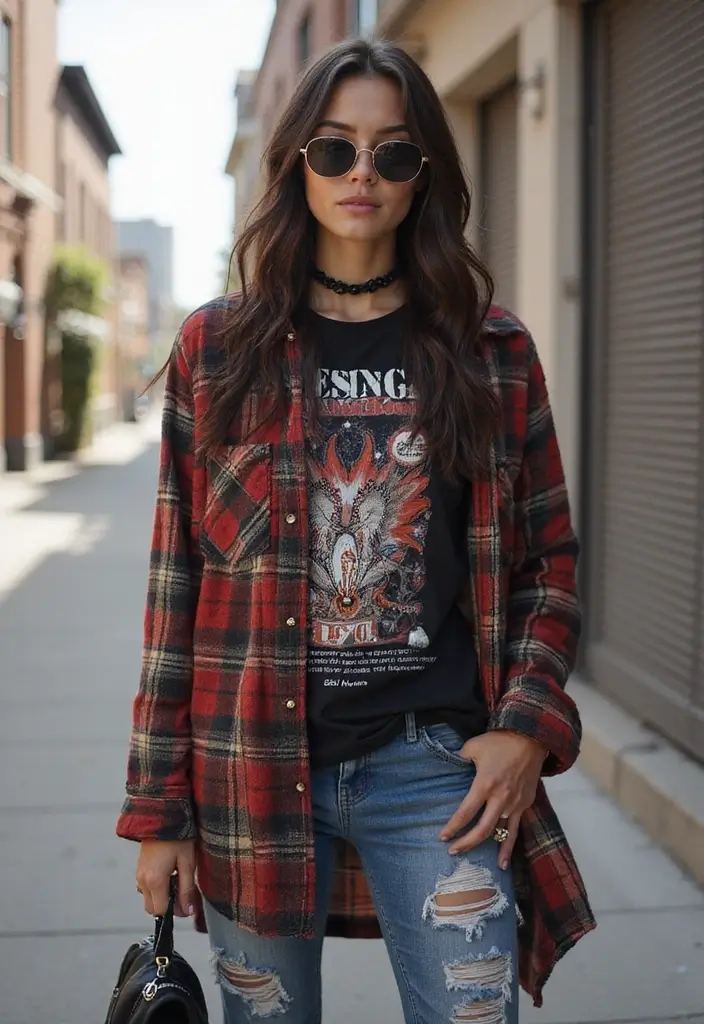 27 Trendy 90er Outfit Mottoparty Frauen To Refresh Your Closet - 1. Grunge Chic with Flannel Shirts