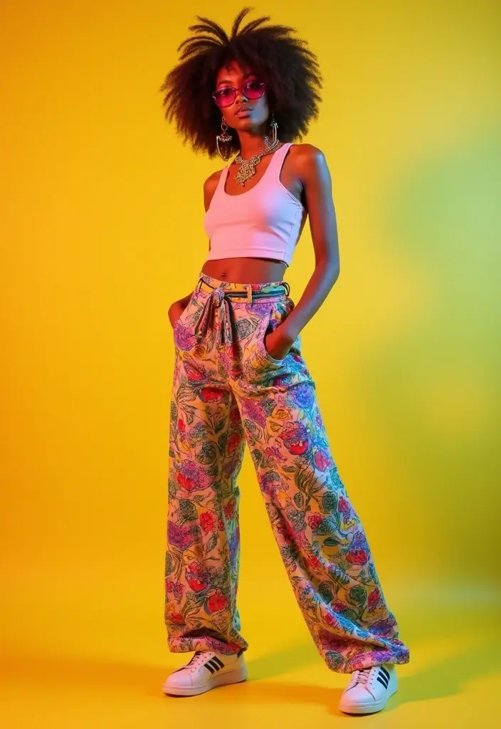 27 Trendy 90er Outfit Mottoparty Frauen To Refresh Your Closet - 20. Fun Printed Pants