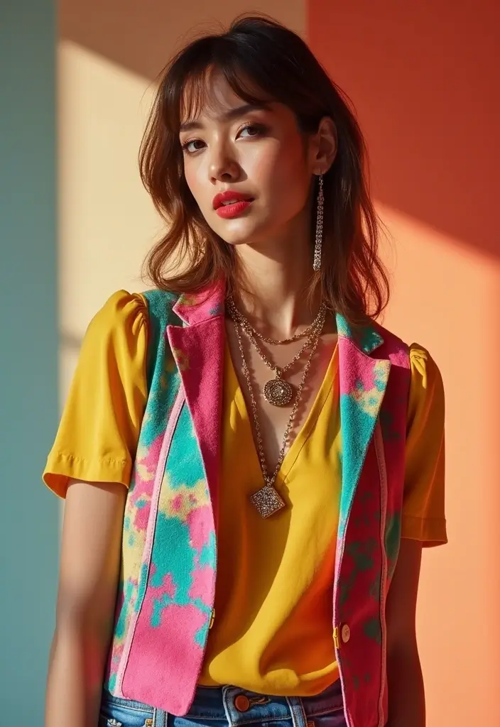 27 Trendy 90er Outfit Mottoparty Frauen To Refresh Your Closet - 24. Fun Layering with Vests