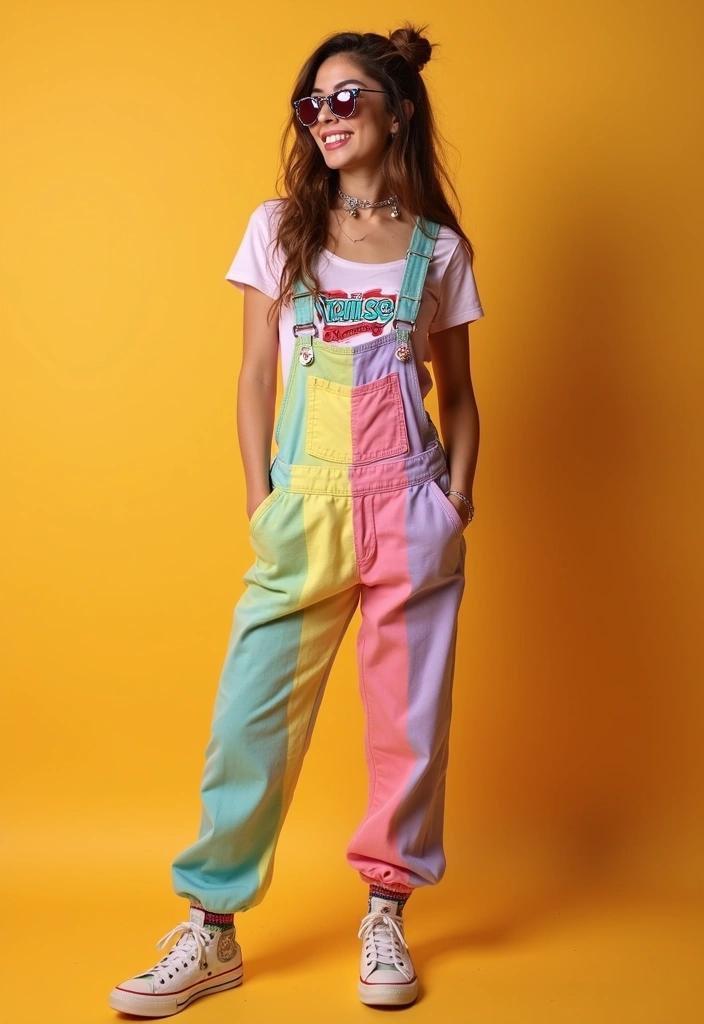 27 Trendy 90er Outfit Mottoparty Frauen To Refresh Your Closet - 9. Colorful Overalls