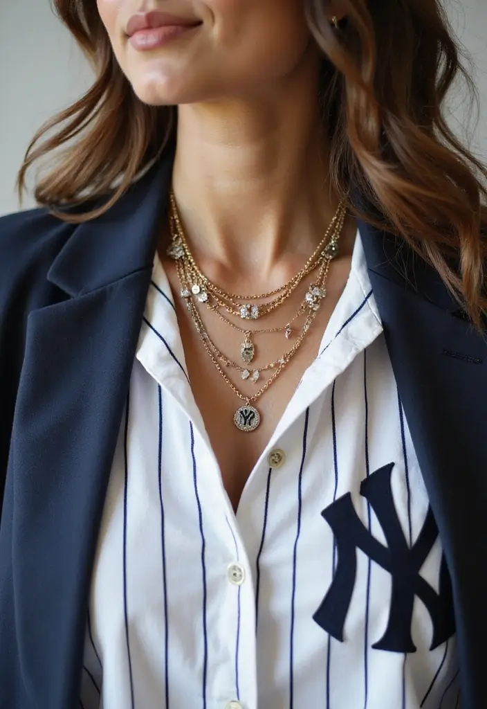 27 Trendy Yankees Game Outfit To Refresh Your Closet - 20. Chic Layered Jewelry
