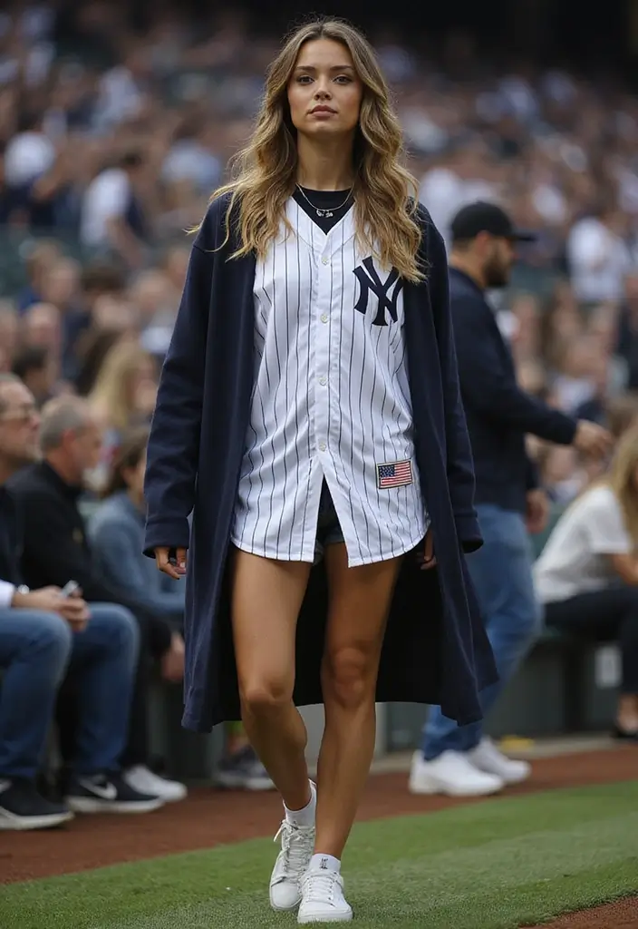27 Trendy Yankees Game Outfit To Refresh Your Closet - 7. Layered Look with Yankees Jersey and Long-Sleeve Tee