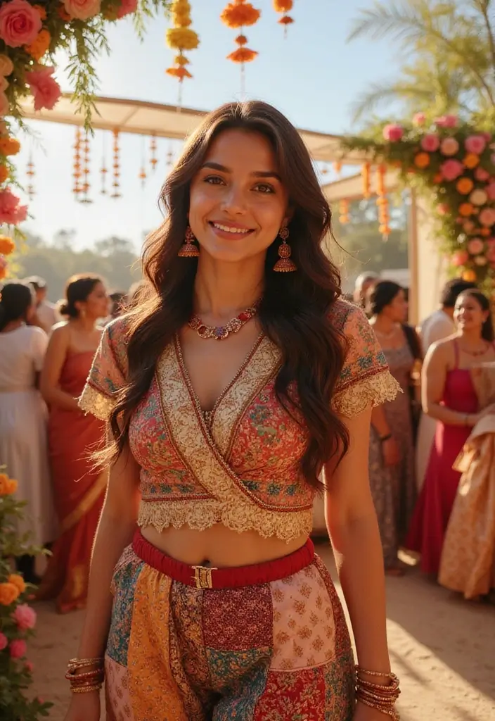 28 Haldi Outfit Ideas That Feel Effortless - 28. Unique Patchwork Outfit