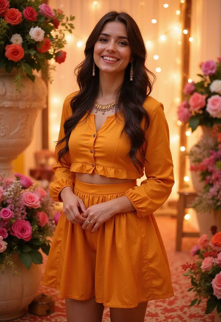 28 Haldi Outfit Ideas That Feel Effortless - 8. Short Skirt and Blouse Combo