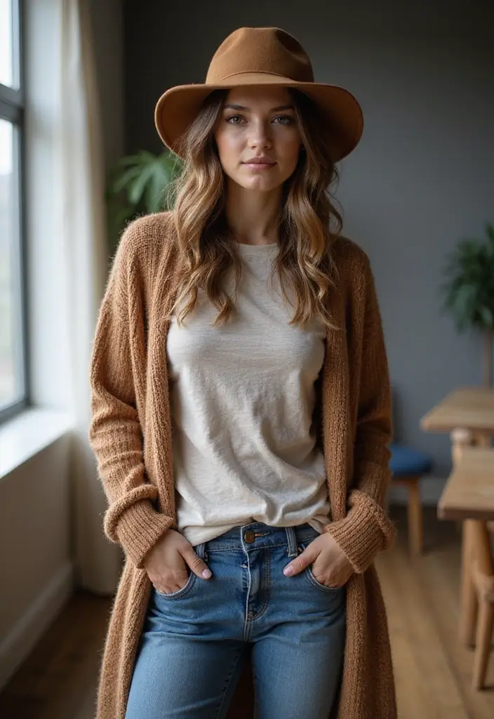 28 Kangol Hats Women Outfit Styling Tips To Wear With Confidence - 23. Layering with Cardigans