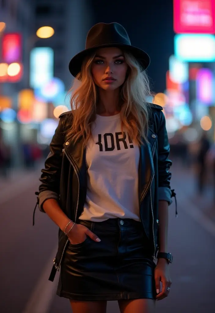 28 Kangol Hats Women Outfit Styling Tips To Wear With Confidence - 24. Edgy with Leather