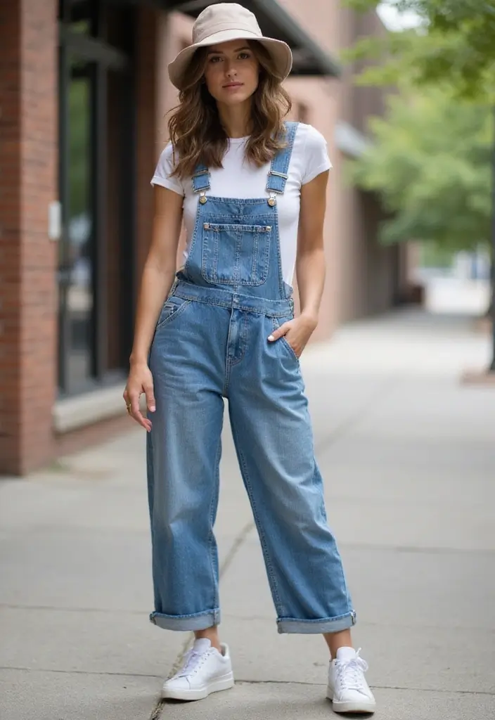 28 Kangol Hats Women Outfit Styling Tips To Wear With Confidence - 28. Fashion-Forward with Overalls