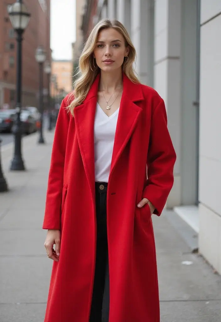 28 Long Coat Outfit Classy Styling Tips To Wear With Confidence - 10. Incorporate Bright Colors