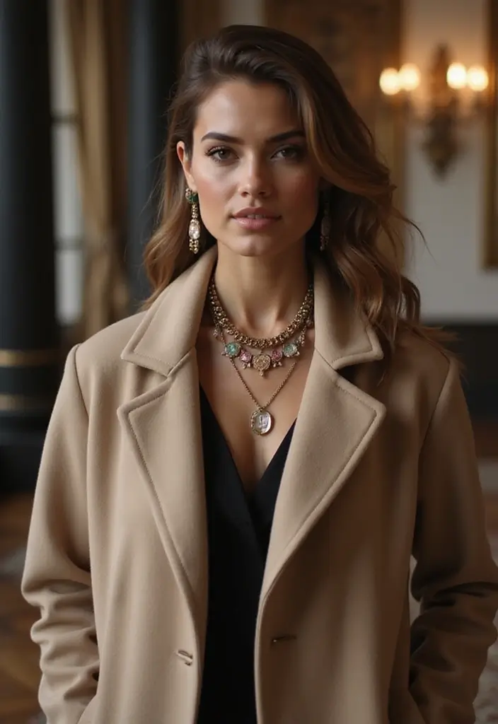 28 Long Coat Outfit Classy Styling Tips To Wear With Confidence - 19. Pair with Statement Jewelry