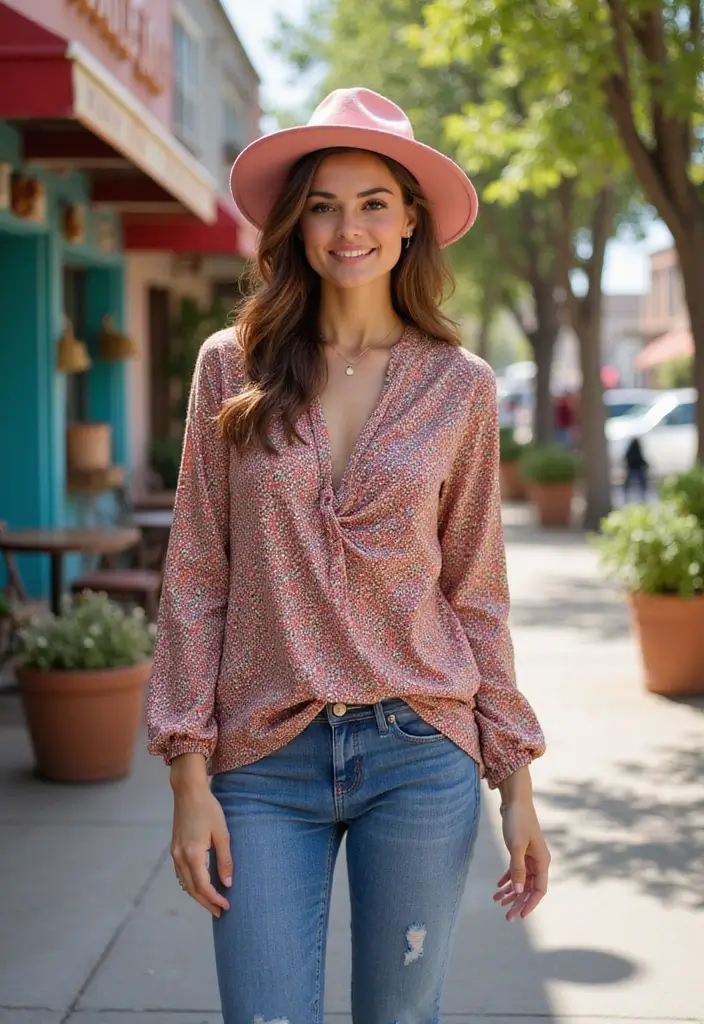 28 Must-Try Pink Hat Outfit Combos This Season - 12. Bold Patterns with a Tunic
