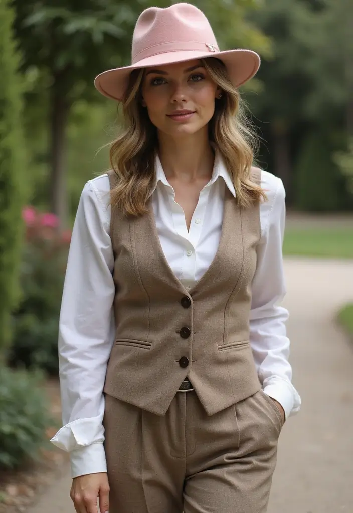 28 Must-Try Pink Hat Outfit Combos This Season - 17. Dapper Style with a Waistcoat