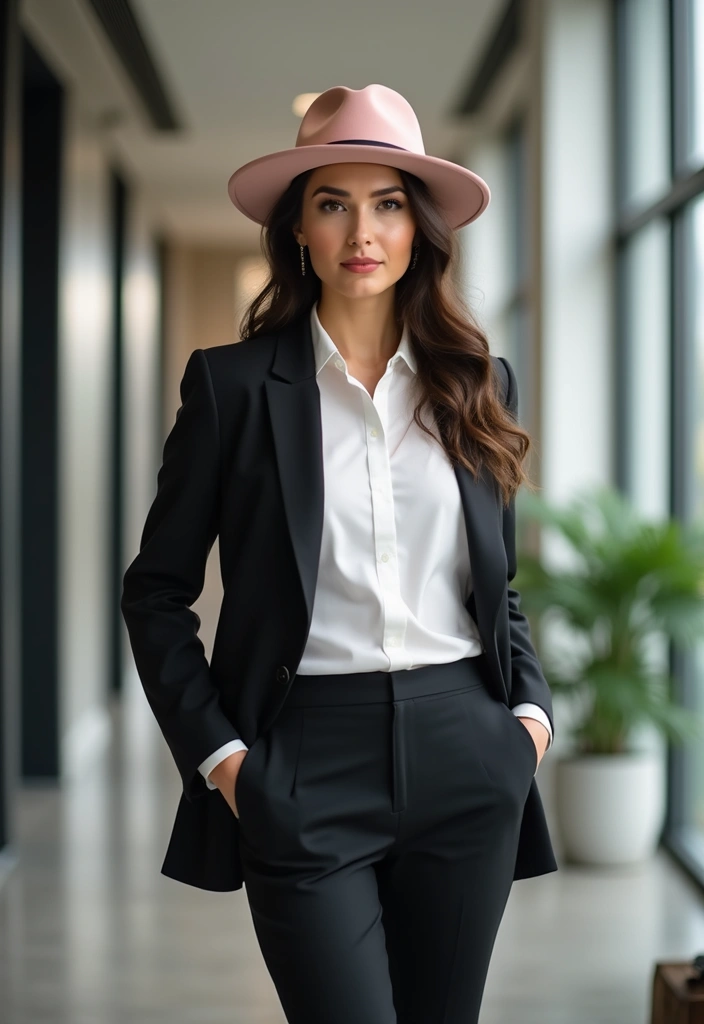 28 Must-Try Pink Hat Outfit Combos This Season - 4. Chic Office Wear with Tailored Pants