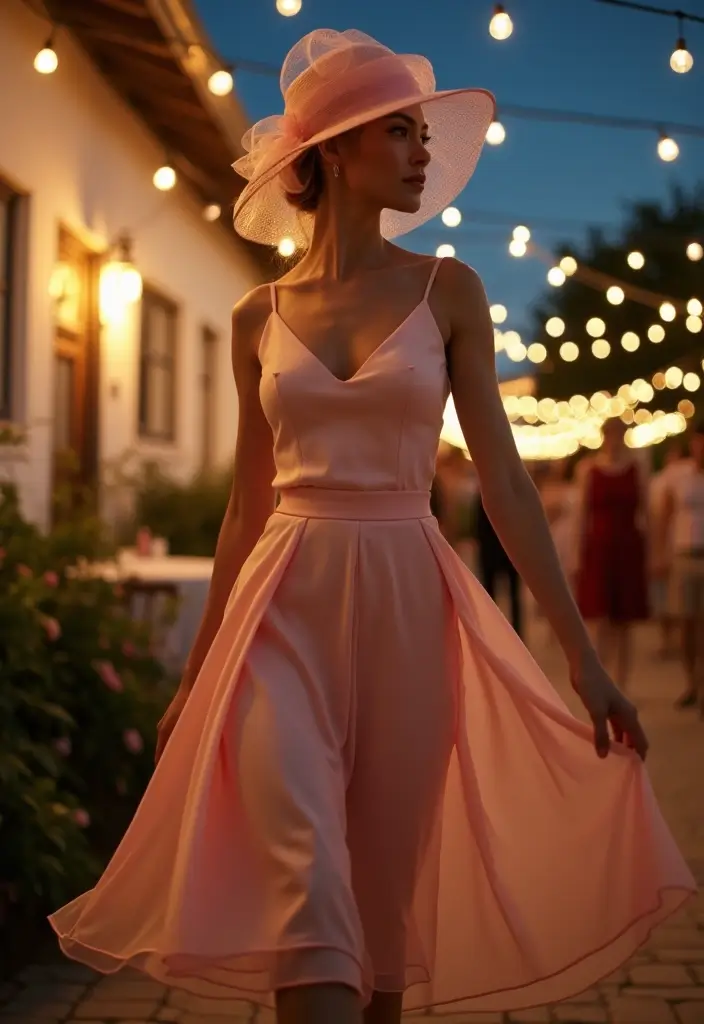 28 Must-Try Pink Hat Outfit Combos This Season - 8. Elegant Evening Look with a Midi Skirt