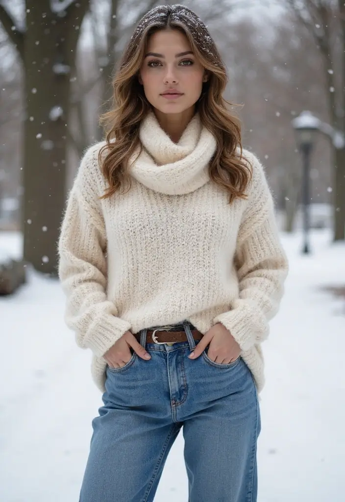 28 Outfit Cold Weather That Flatter Every Figure - 1. Oversized Textured Sweater