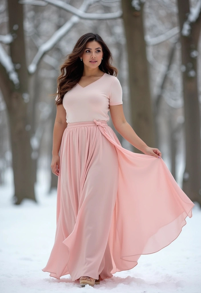 28 Outfit Cold Weather That Flatter Every Figure - 14. Flowy Maxi Skirt